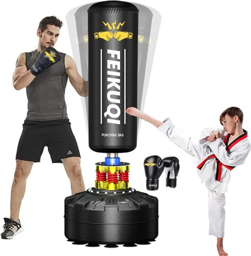 FEIKUQI Boxsack freistehend 70 Zoll -205 Pfund mit Boxhandschuhen Schwerer Boxsack mit Saugnapfboden für Erwachsene, Jugendliche und Kinder-Homeoffice Herren Stehender Kickboxsack