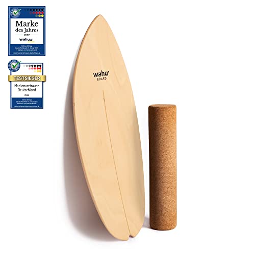 WAHU Board - Balance Board mit einzigartigem Rocker Shape inkl. Rolle - Surf Balance Board (100% Holz) - Balance Board Indoor und Outdoor - 100% Spaß garantiert