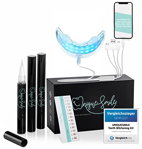 Hochwertiges Teeth whitening kit von UniqueSmile - All in One Bundle für Zahnaufhellung & weiße Zähne|Zahn Bleaching Set (Basic-Set)