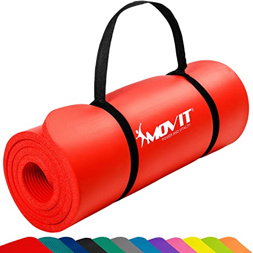 MOVIT Gymnastikmatte, hautfreundlich und phthalatfrei, in 3 Größen und 12 Farben - Auswahl: 183cm x 60cm x 1,0cm in rot