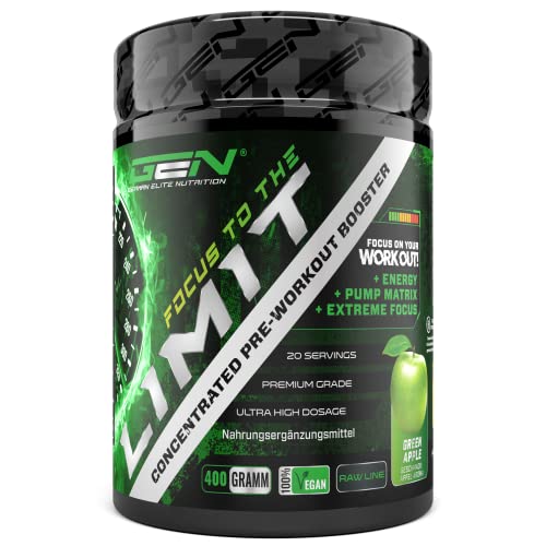 Focus to the Limit - 400 g - Green Apple - Kompletter Hardcore Pre Workout Booster - Ultra hochdosierte Formel - Vegan