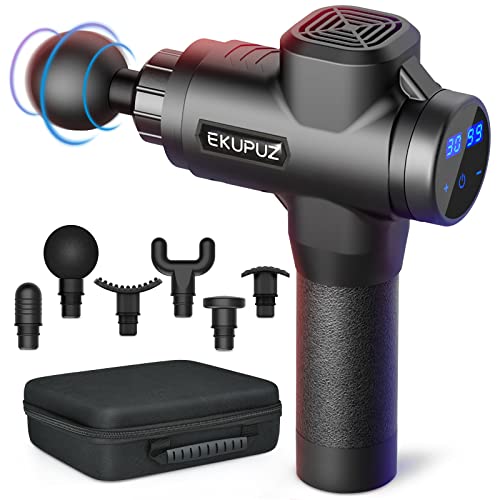 Massagepistole Massage Gun, EKUPUZ Muskel Massagepistole mit 30 Einstellbaren Geschwindigkeiten und 6 Massageköpfen, Elektronische Deep Tissue Massagegerät für Nacken Rücken Schulter