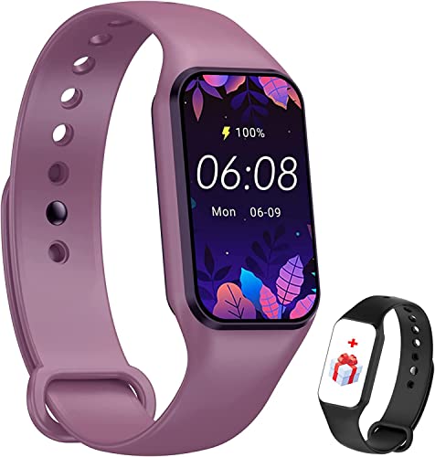 IOWODO Smartwatch Damen Herren Oximeter Herzfrequenz Schlaf Schrittzähler Smartwatch mit Nachrichtenbenachrichtigung, SpO2, Wasserdicht IP68 für Android IOS (Purple)