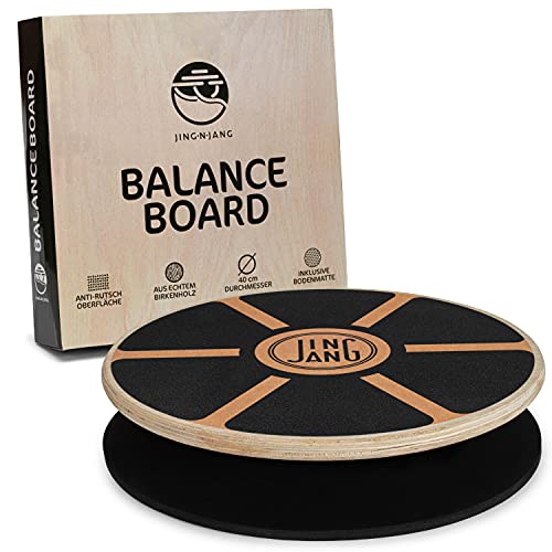 JING·N·JANG Balance Board • Wackelbrett aus Holz • Gleichgewichtstrainer inkl. Anti-Rutschmatte • Balance Board Erwachsene • Therapiekreisel