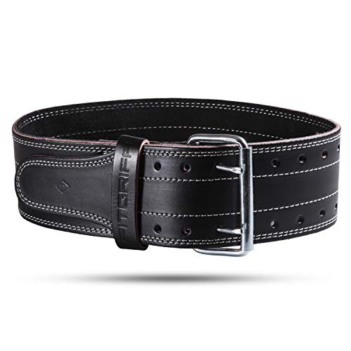 Fitgriff Profi Gewichthebergürtel - 100% Echtleder Gürtel für Bodybuilding, Krafttraining, Gewichtheben und Crossfit Training - Trainingsgürtel für Damen und Herren (Black, L)