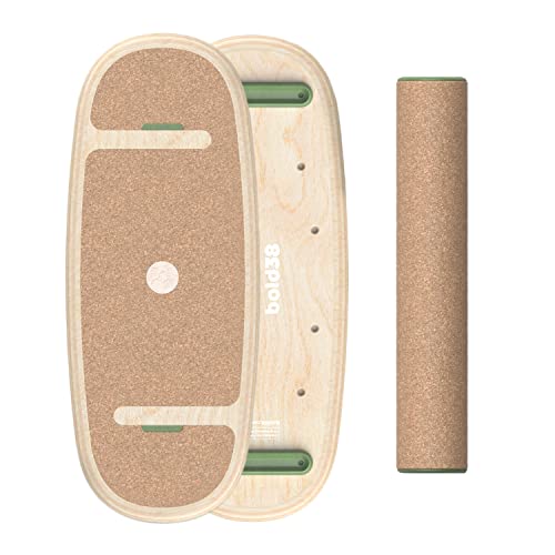 Bold38 Balance-Board - rutschfeste Premium Materialien (Holz, Korkrolle) - Balance Board Erwachsene und Kinder - Surf & Fitness Gleichgewichtsboard für gemeinsames Training – Balanceboard