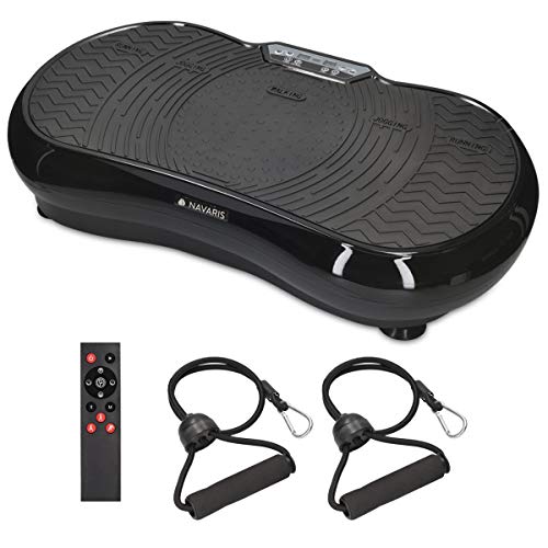 Navaris Vibrationsplatte Ganzkörper Sportgerät - Vibration Shaper Platte Fitness Training Bauch Beine Po - Sport Gerät mit Bändern LCD Display