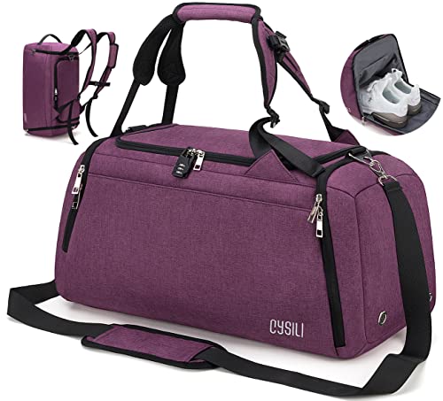 CySILI® Sporttasche mit Schuhfach und Nassfach, Turnbeutel für Damen und Herren, langlebige Reisetasche mit Schultergurt und Zahlenschloss (Lila)