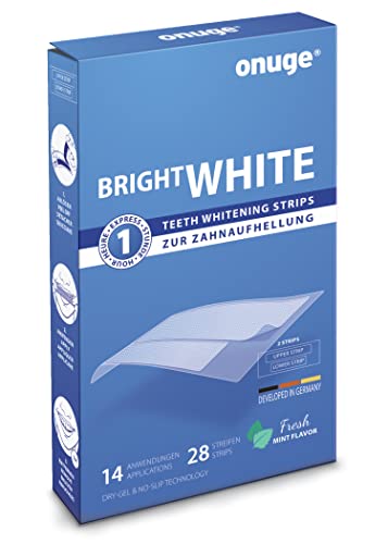 Onuge Bright White Teeth Whitening Strips – Bleaching-Strips zur Zahnaufhellung – Ohne Peroxid – Auch für empfindliche Zähne 28 Strips - 14 Tage