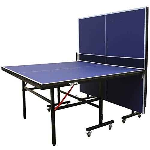 MUWO Premium Indoor Tischtennisplatte mit klappbarer MDF-Platte, robustem Stahlgestell auf Rollen (feststellbar) und doppelter Kippsicherung. Maße: 274 cm x 152,5 cm x 76 cm, Gewicht: 70 Kg