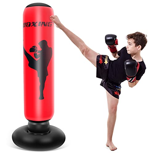 X XBEN Boxsack Kinder ab 4 Jahre,160CM Aufblasbare Boxsack Stehend Kinder Standboxsack kinderboxsack Üben von Karate, Taekwondo, Boxen, Stressabbau und Heimtraining