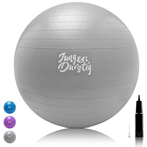 Jung & Durstig Original Gymnastikball inkl. Luftpumpe | Yoga Ball BPA-Frei | Pilates Ball bis 150 kg belastbar | Sitzball 65 cm | 75 cm | Fitnessball für zu Hause | Trainingsball Grau