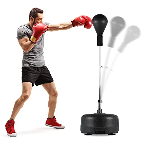 Punchingball Premium Boxstand I Höhenverstellbarer Standbox-Trainer inkl. Boxbirne 110-150 cm I Box Ständer Standboxtrainer für Boxing Workout (Schwarz)