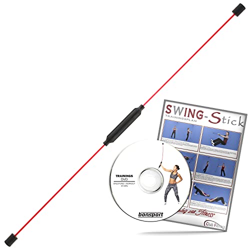 bonsport Original Swingstick inkl. DVD und Poster - Schwingstab Fitness Stab - Rücken Sportgeräte für Zuhause - Wackelstab Vibrationsstab Sport, rot