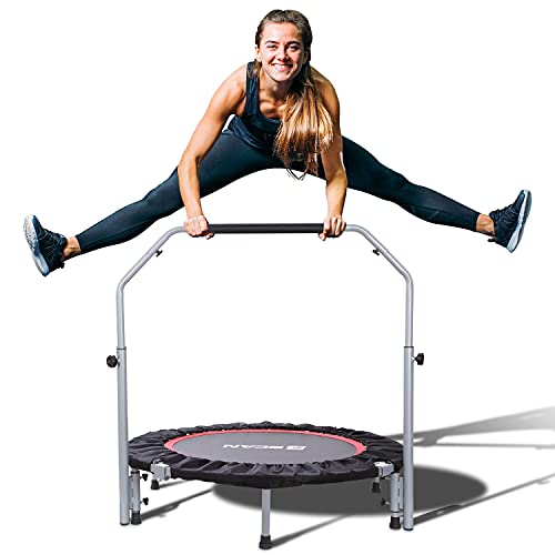 BCAN 102 cm Klappbares Fitness-trampolin, mit Haltestange (4 Fach Höhenverstellbar), Outdoor/Indoor Minitrampolin für Erwachsene und Kinder, Maximale Belastung 150 kg