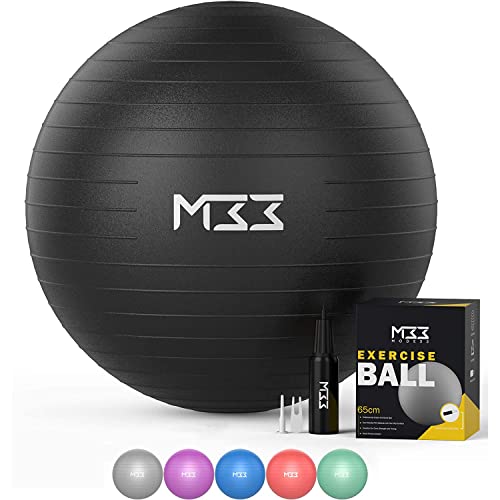 Mode 33 Gymnastikball - 55 bis 85 cm extra Dicker Anti-Burst Yogaball mit Luftpumpe - Übungsball für Fitness, Pilates, Schwangerschaft, Büro, Sitzball - Core-Training (75cm, Schwarz)