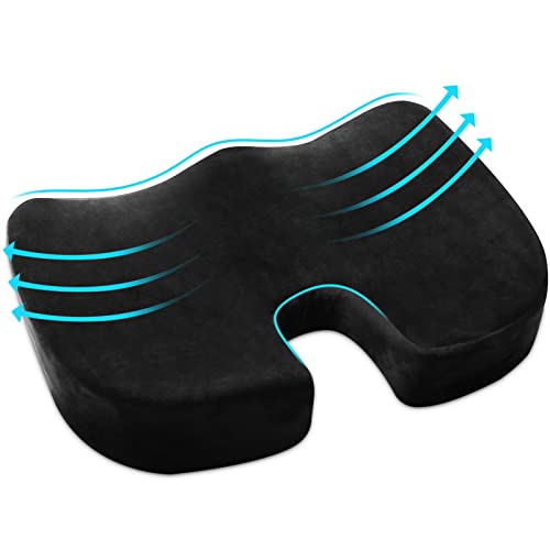 AOLESTAR Comfort Sitzkissen für den Bürostuhl: Ergonomisches Sitzkissen für Auto, aus Memory Foam für Mehr Sitzkomfort Versch Härtegrade für Ihr Körpergewicht, Stark Druckentlastend,Schwarz