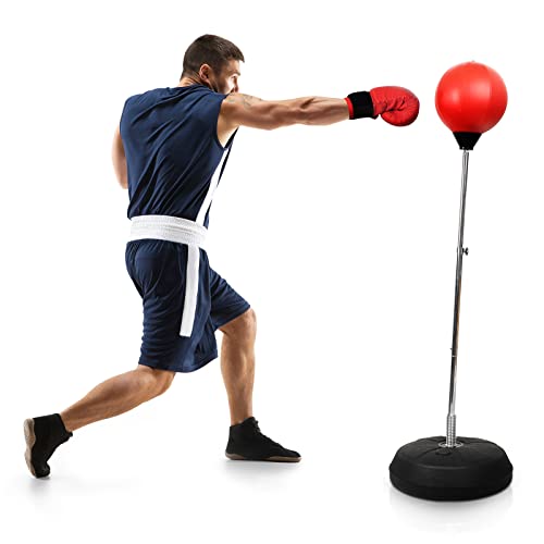 Dripex Fitness Boxsack Punchingball Set Boxtraining Höhenverstellbarer Standbox Speed-Ball Standboxball mit Boxhandschuhen (Rot)