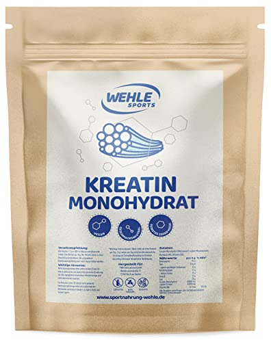 Creatin Monohydrat Pulver 500g reines Kreatin Monohydrat in mikronisierter Qualität - Creatine-Monohydrate optimal hochdosiert - Creatin-Pulver 100% vegan - Wehle Sports