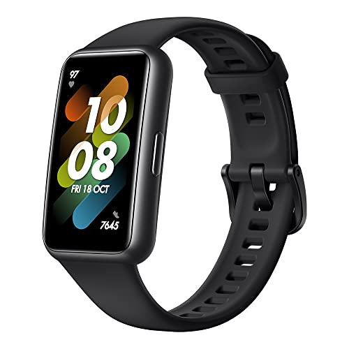 HUAWEI Band 7 Smartwatch Gesundheits- und Fitness-Tracker, schmaler Bildschirm, 2 Wochen Akkulaufzeit, SpO2- und Herzfrequenzmonitor, Schlaf-Tracking, Stressüberwachung,30 Monate Garantie, schwarz