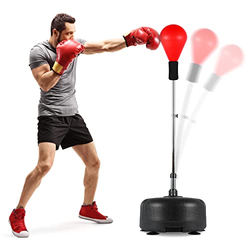 Punchingball Premium Boxstand I Höhenverstellbarer Standbox-Trainer inkl. Boxbirne 110-150 cm I Box Ständer Standboxtrainer für Boxing Workout (Rot)