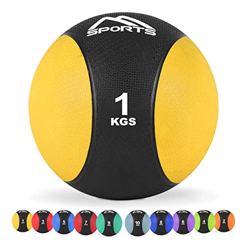MSPORTS Medizinball 1 kg – Professionelle Studio-Qualität inkl. Übungsposter Gymnastikbälle