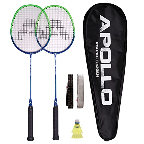 Apollo Badminton Set | Carbon Profi Badmintonschläger | Leichtgewicht Badminton Schläger | Federballschläger Set für Training, Sport und Unterhaltung mit Schlägertasche | Federball Set Kinder