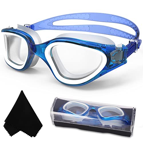 Winline Polarisiert Schwimmbrille Erwachsene Jugendliche,Anti-Beschlag-UV-Schutz Wasserdicht klare Sicht einfach einzustellen für Herren Damen (Light Blue/Non-polarized Clear Lens)