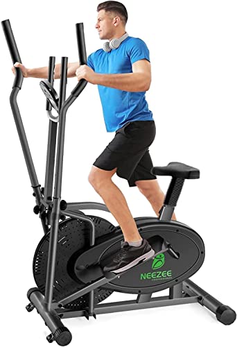 Crosstrainer,Crosstrainer für zuhause Neezee Qualitätsunternehmen Pro 2-in-1 Elliptisch Hometrainer mit Magnetwiderstand, Sitz, Smart LCD-Display Leichtes Verstauen Transportrollen bis 120kg