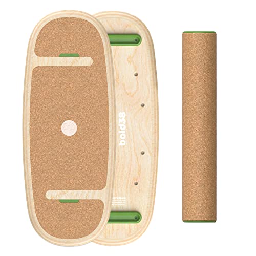Bold38 Balance-Board mit Rutschfester Kork und Premium Holz-Brett - Balance Board Erwachsene inkl. Rolle - Surf & Fitness Gleichgewichtsboard für gemeinsames Training