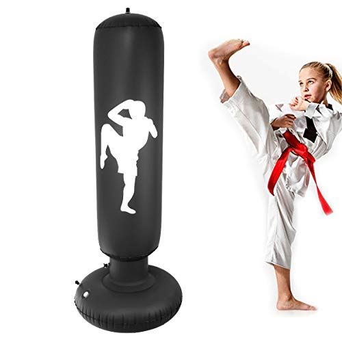 Nabance Boxsack Kinder 150CM Standboxsack Aufblasbare Boxsäule Tumbler Punching Tower Sofortiges Zurückprallen Fitness Sandsäcke für Kinder und Erwachsene zum Üben von Karate Taekwondo Schwarz