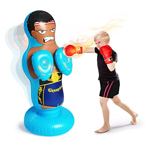 130cm aufblasbarer Boxsack für Kinder und Erwachsene zum Üben von Kampfsportarten und Ablassen von Energie. Ideal für Jungen & Mädchen ab 3-12 Jahren. Freistehend und federnd.(blau)…