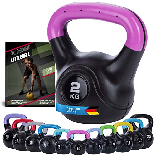 Body & Mind® Kettlebell Kugelhantel 2-20 kg - Workout Gewicht-Hantel für Kraft-Training - Profi Fitness Schwunghantel aus Kunststoff (a - 2 kg)