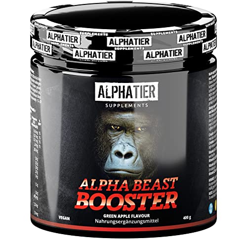 Booster Pre Workout - Alphatier Beastmode 400 g Grüner Apfel - mit Creatin Koffein beta Alanin L-Citrullin L-Arginin Taurin - Ultra Hardcore Pump - Hochdosiert + Vegan Green Apple
