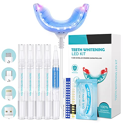 Zähne Bleaching Set für Zahnaufhellung - 24 LED Teeth Whitening Kit mit Rot & Blau Licht für Zähne Schnell und Schonend Aufhellen