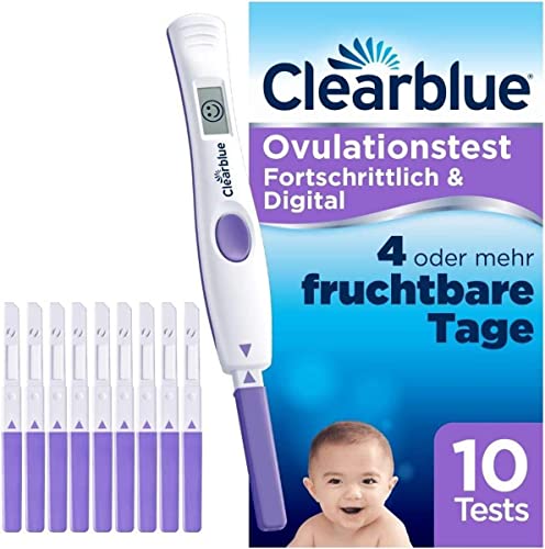 Clearblue Kinderwunsch Ovulationstest Kit, 10 Tests + 1 digitale Testhalterung, Fruchtbarkeitstest für Frauen / Eisprung, Fortschrittlich & Digital (testet 2 Hormone), schneller schwanger werden