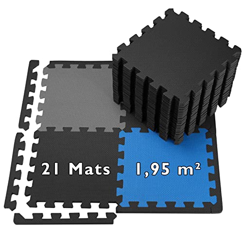 ALPIDEX 1,95 m² Bodenschutz Matte 21 Stück 30 x 30 x 1 cm Fitnessmatte Sportmatte Puzzlematte Unterlegmatte Schutzmatten Turnmatte Bodenmatte Trainingsmatte Platten Gymmatte, Farbe:Black