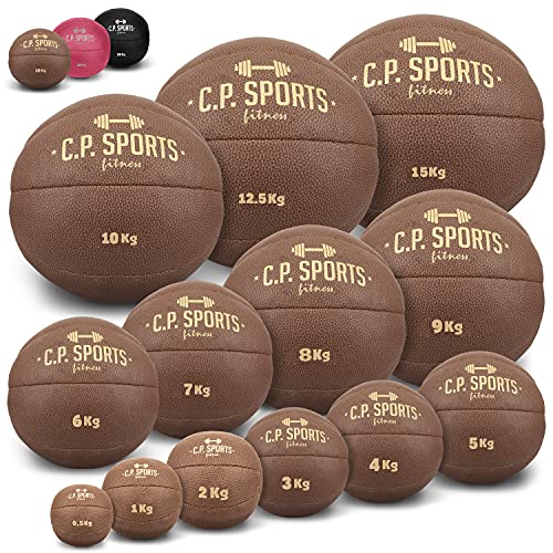C.P. SPORTS Medizinball aus hochwertigem Kunstleder - Fitness Ball, Trainingsball, Gewichtsball, Slamball, Wallball, Gewichtsbälle für individuelles Training - Gewicht: 4 KG - Farbe: Braun