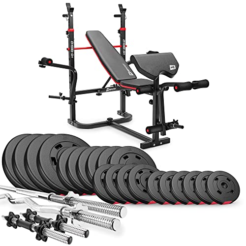 Hop-Sport Hantelbank Kraftstation 1065 mit Lang-, Curl- & Kurzhantel Gewichte 38kg bis 135kg (105kg Gewicht: Lang-, Curl- & Kurzhantel)