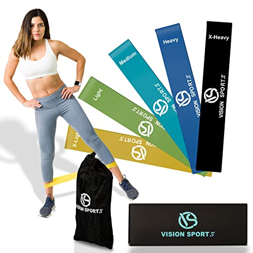VISION SPORTS Fitnessbänder [5er Set] - FREI VON Latex - Gymnastikbänder mit verschiedenen Stärken für gelenkschonendes Training & Tragetasche