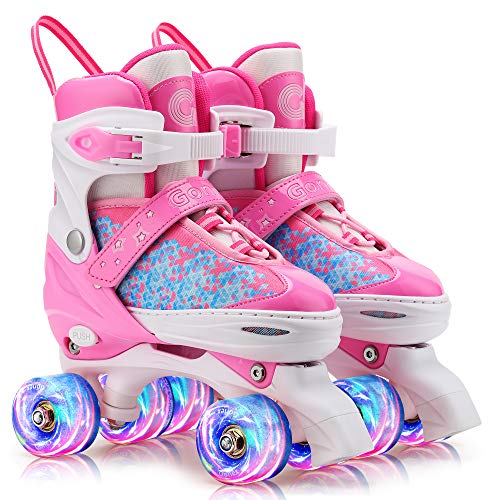 Gonex Verstellbar Rollschuhe, Leuchtenden Rädern Roller Skates für Mädchen Jungen Kinder Erwachsene (S (31-34) EU, ROSA)