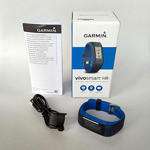 Garmin vívosmart HR+ Fitness-Tracker - GPS-fähig, Herzfrequenzmessung am Handgelenk, Smart Notifications, Blue, M - L, 010-01955-32