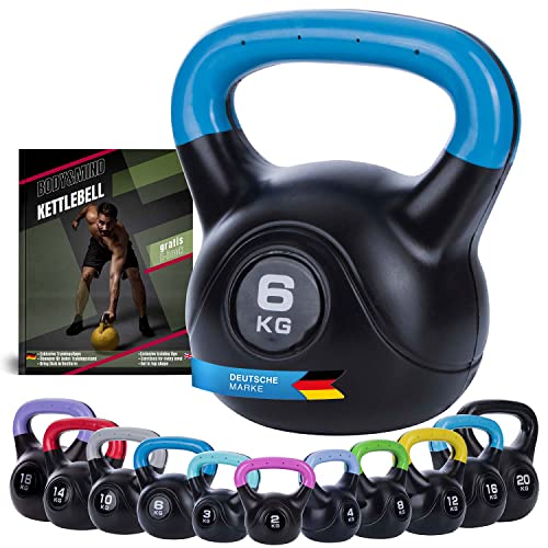 Body & Mind® Kettlebell Kugelhantel 2-20 kg - Workout Gewicht-Hantel für Kraft-Training - Profi Fitness Schwunghantel aus Kunststoff (d - 6 kg)