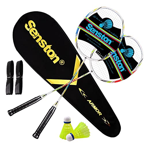 Senston Graphit Badminton Set Carbon Profi Badmintonschläger Leichtgewicht Badminton Schläger Federballschläger Set für Training, Sport und Unterhaltung mit Schlägertasche