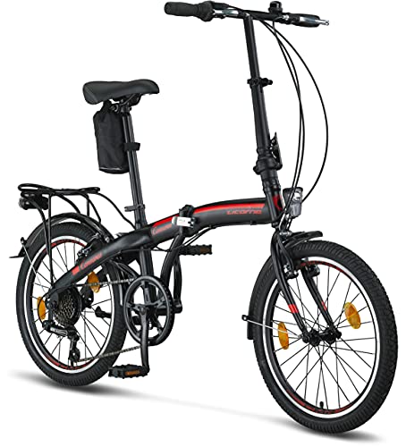 Licorne Bike CONSERES Premium Faltrad, Klapprad in 20 Zoll - Fahrrad für Herren, Jungen, Mädchen und Damen - Shimano 6 Gang-Schaltung - Hollandfahrrad - Schwarz/Rot