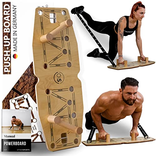 OTHERSPORTS Liegestütze Brett aus Echtholz mit Fitness Bändern – Push up Board Fitnesstraining für gezielten Kraft- und Muskelaufbau (OHNE HALBZYLINDER)