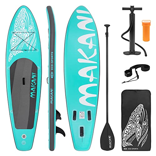ECD Germany Aufblasbares Stand Up Paddle Board Makani | 320 x 80 x 15 cm | Türkis | PVC | bis 150 kg | Pumpe Tragetasche Zubehör | SUP Board Paddling Board Paddelboard Surfboard | verschiedene Modelle