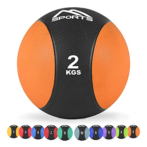 MSPORTS Medizinball 2 kg – Professionelle Studio-Qualität inkl. Übungsposter Gymnastikbälle